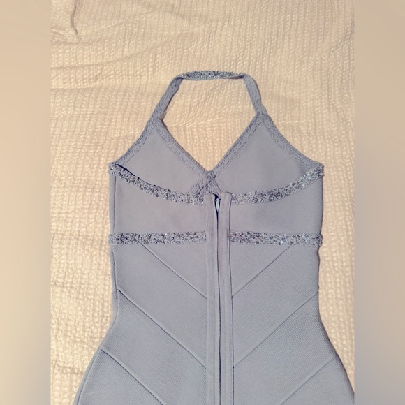 Herve Leger Blue Halter neck Beaded Dress - Picture 9 of 11